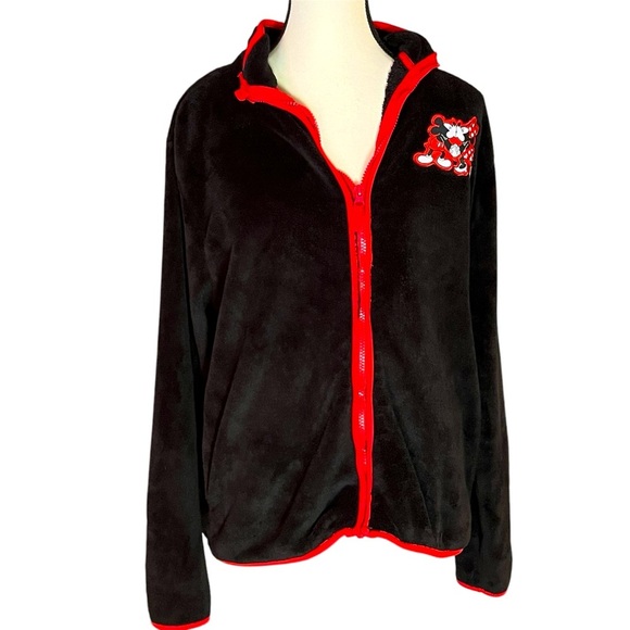 DISNEY Tokyo JAPAN Fleece Zippered Black/Red Mickey & Minnie Womans Size L - Picture 1 of 7